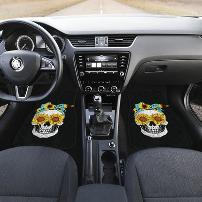 Sunflower Skull Floral Bandana Car Floor Mats 210403 - YourCarButBetter