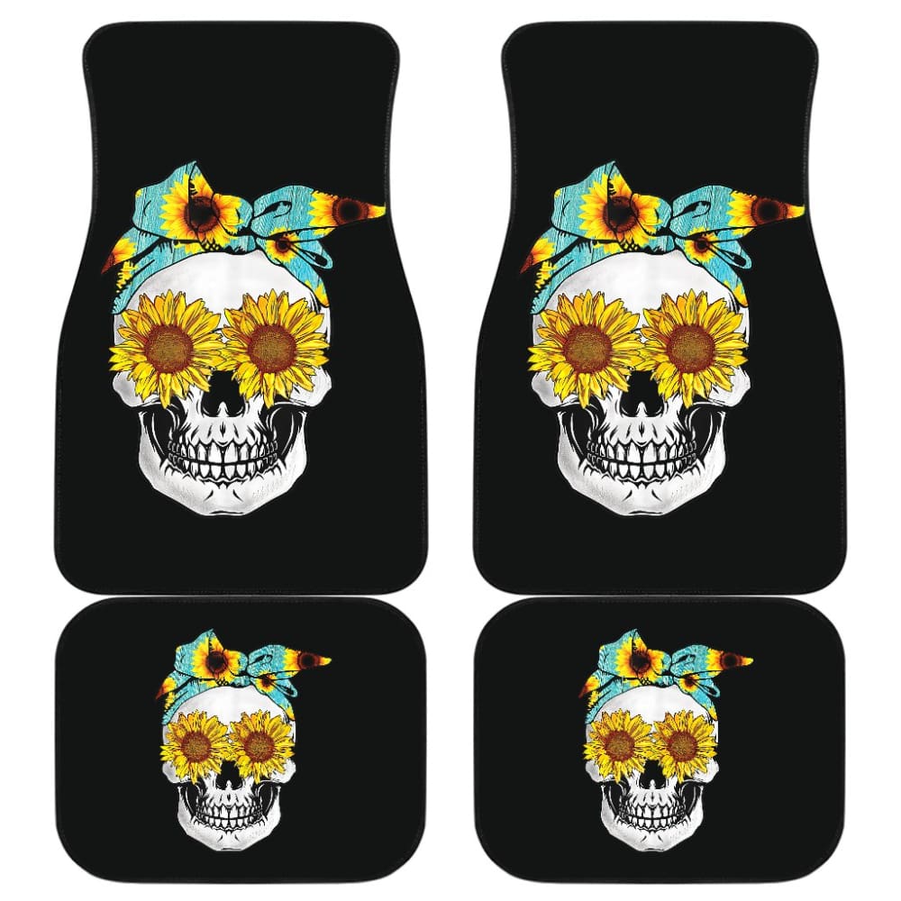 Sunflower Skull Floral Bandana Car Floor Mats 210403 - YourCarButBetter