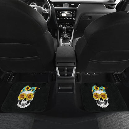 Sunflower Skull Floral Bandana Car Floor Mats 210403 - YourCarButBetter