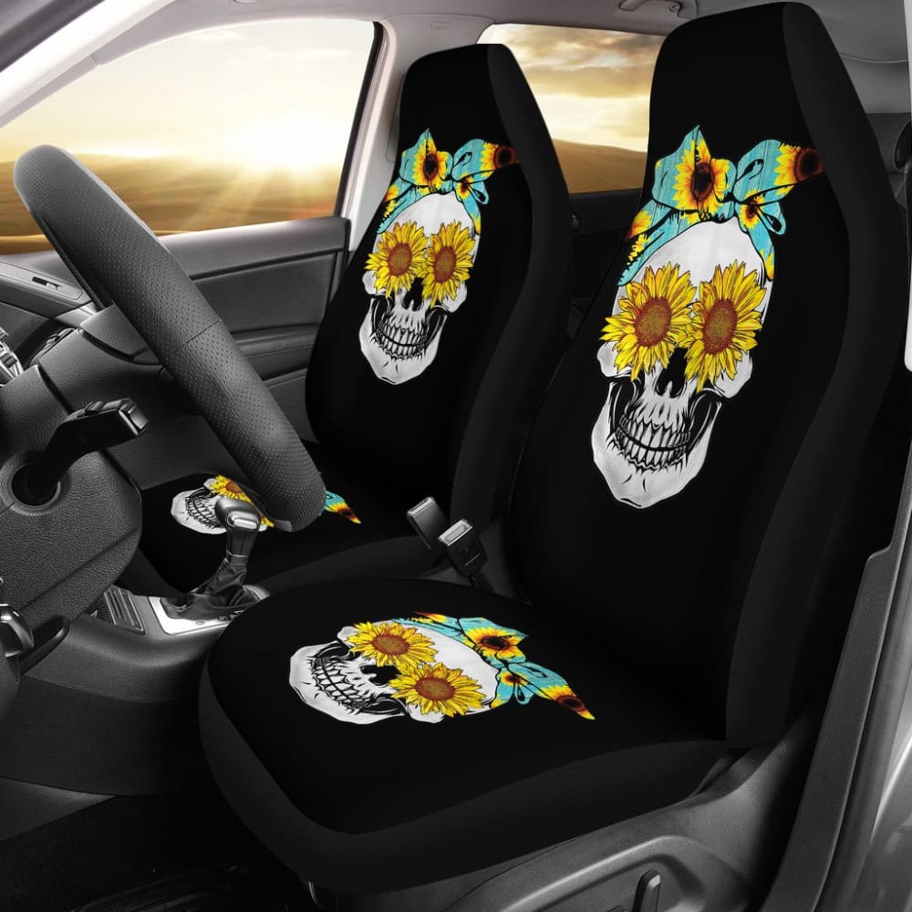 Sunflower Skull Floral Bandana Car Seat Covers 210403 - YourCarButBetter
