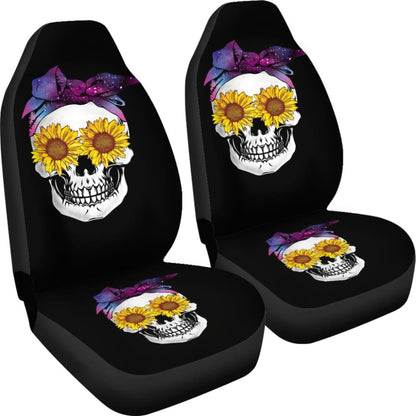 Sunflower Skull Galaxy Bandana Car Seat Covers 210805 - YourCarButBetter