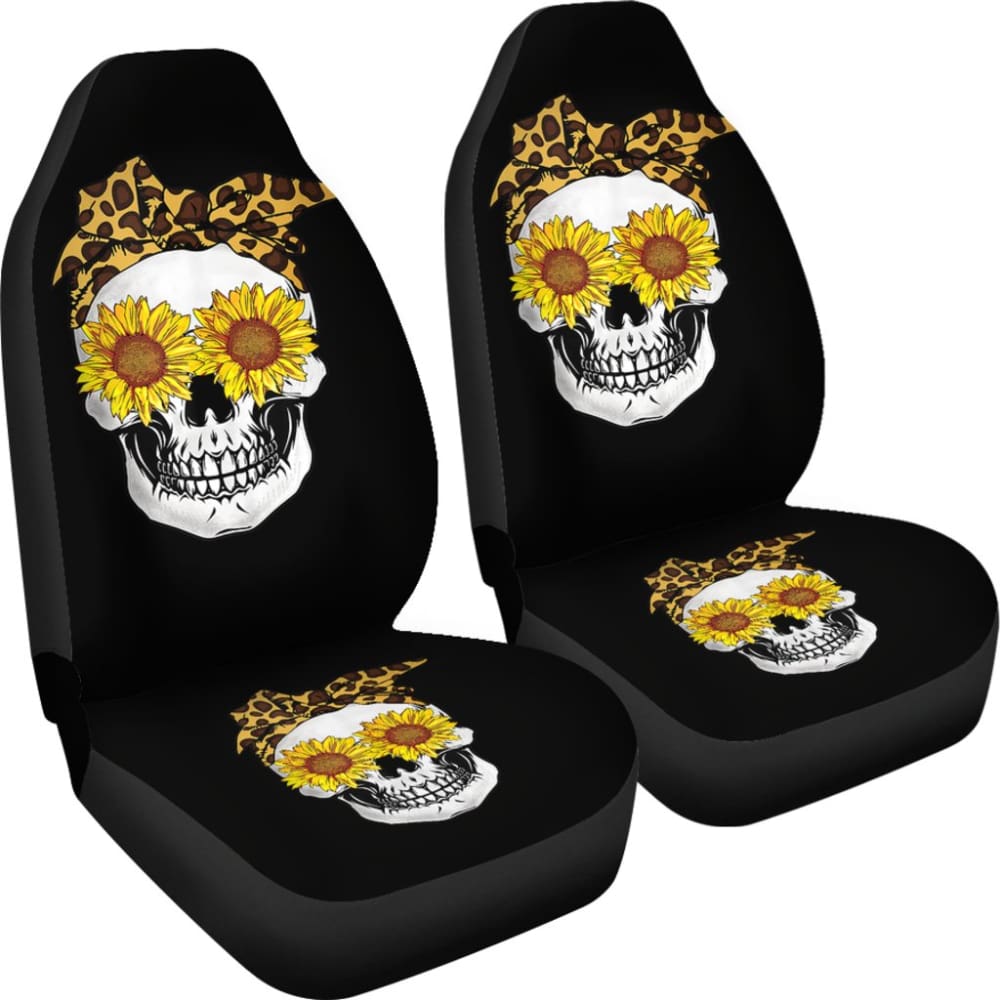 Sunflower Skull Leopard Print Bandana Cats Lovers Car Seat Covers 210805 - YourCarButBetter