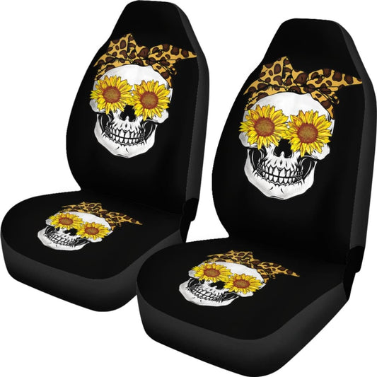 Sunflower Skull Leopard Print Bandana Cats Lovers Car Seat Covers 210805 - YourCarButBetter