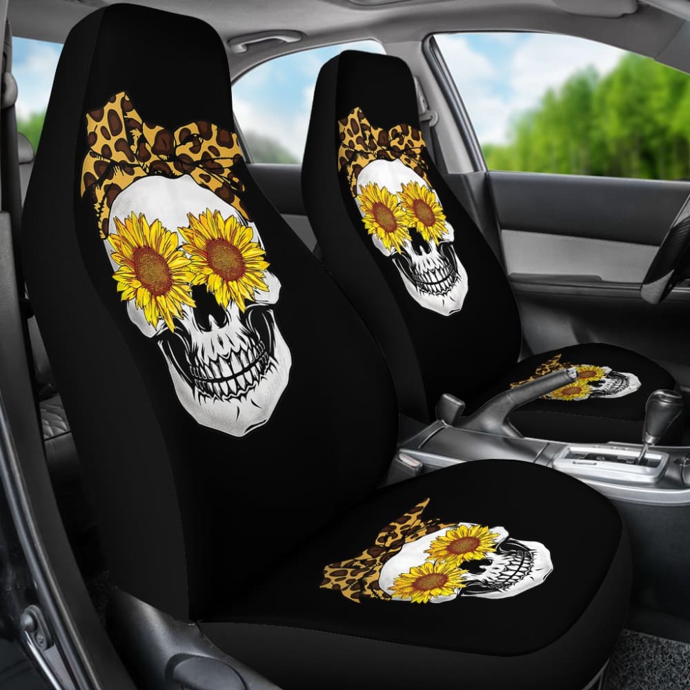 Sunflower Skull Leopard Print Bandana Cats Lovers Car Seat Covers 210805 - YourCarButBetter