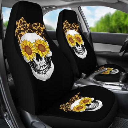 Sunflower Skull Leopard Print Bandana Cats Lovers Car Seat Covers 210805 - YourCarButBetter
