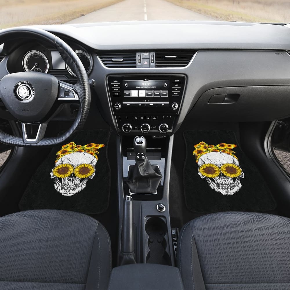 Sunflower Sunshine Skulls Car Floor Mats 212101 - YourCarButBetter