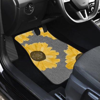 Sunflowers on Gray Burlap Style Background Car Floor Mats 211406 - YourCarButBetter
