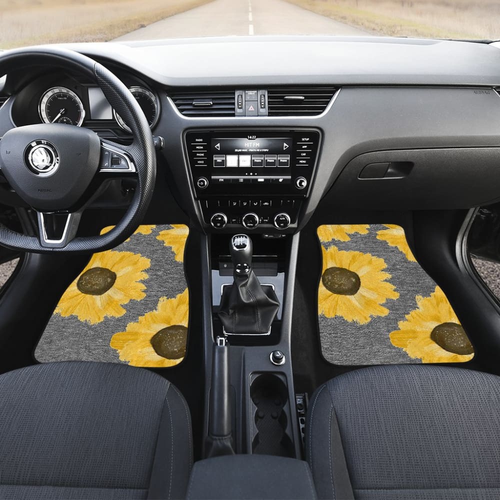 Sunflowers on Gray Burlap Style Background Car Floor Mats 211406 - YourCarButBetter