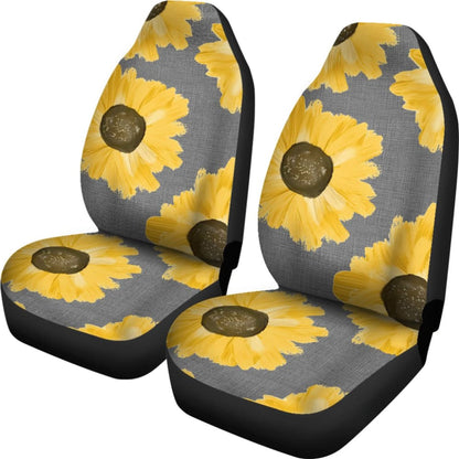 Sunflowers on Gray Burlap Style Background Car Seat Covers 211406 - YourCarButBetter