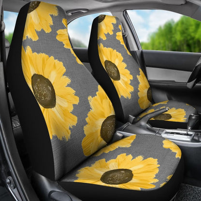 Sunflowers on Gray Burlap Style Background Car Seat Covers 211406 - YourCarButBetter