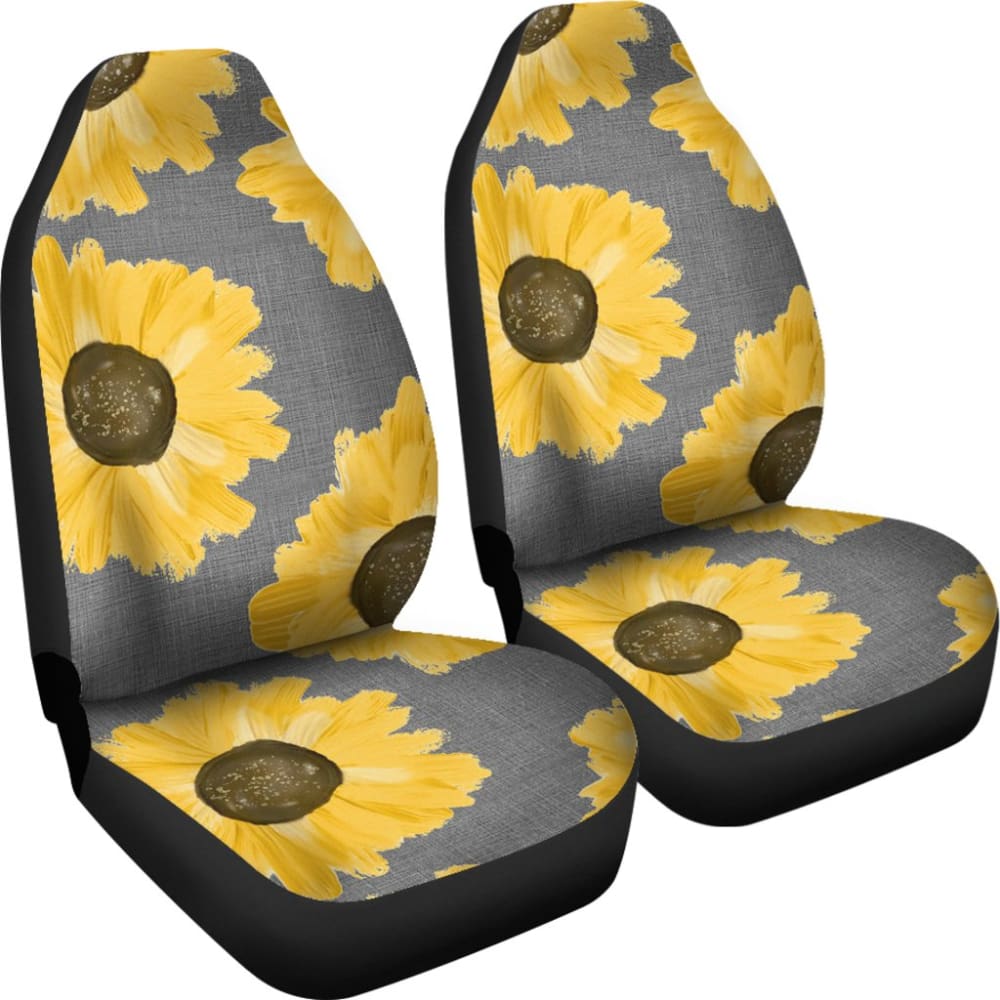 Sunflowers on Gray Burlap Style Background Car Seat Covers 211406 - YourCarButBetter