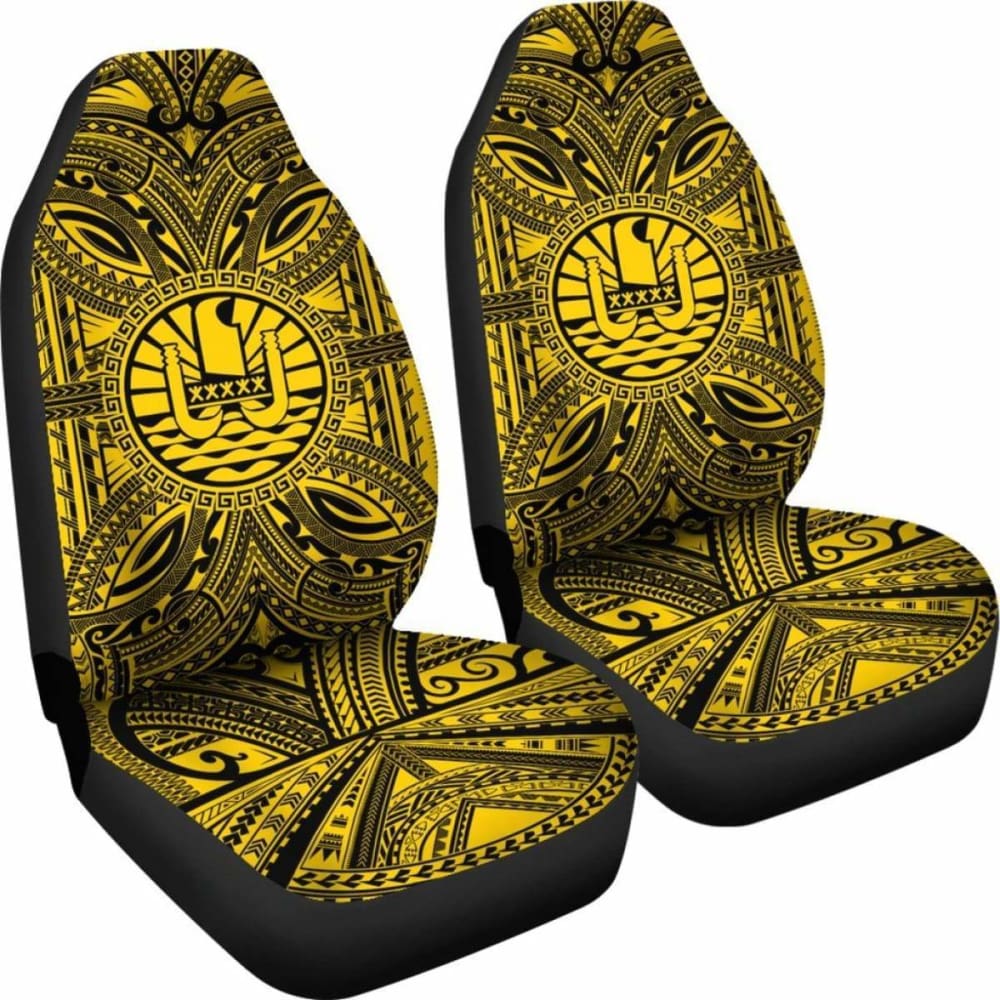 Tahiti Car Seat Cover - Tahiti Coat Of Arms Polynesian Gold Black 105905 - YourCarButBetter