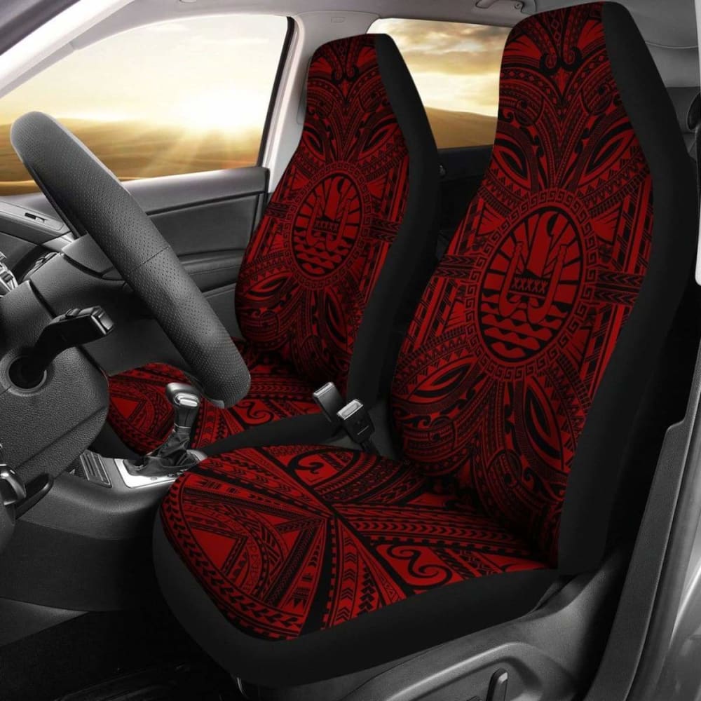 Tahiti Car Seat Cover - Tahiti Coat Of Arms Polynesian Red Black 105905 - YourCarButBetter
