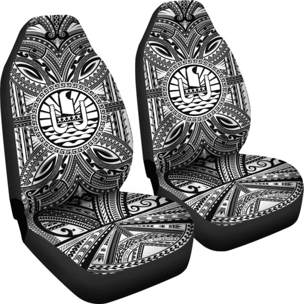 Tahiti Car Seat Cover - Tahiti Coat Of Arms Polynesian White Black 105905 - YourCarButBetter