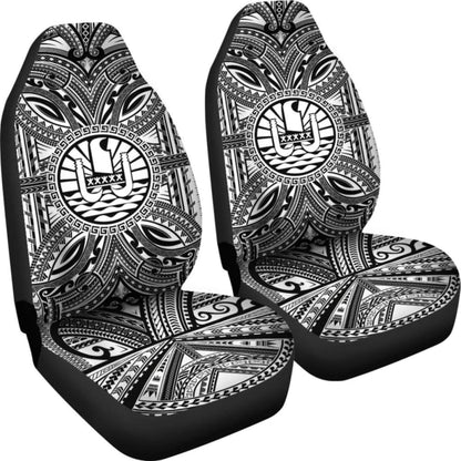 Tahiti Car Seat Cover - Tahiti Coat Of Arms Polynesian White Black 105905 - YourCarButBetter