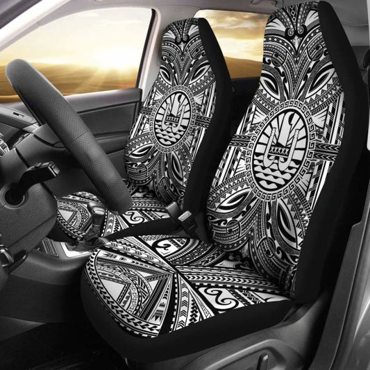 Tahiti Car Seat Cover - Tahiti Coat Of Arms Polynesian White Black 105905 - YourCarButBetter