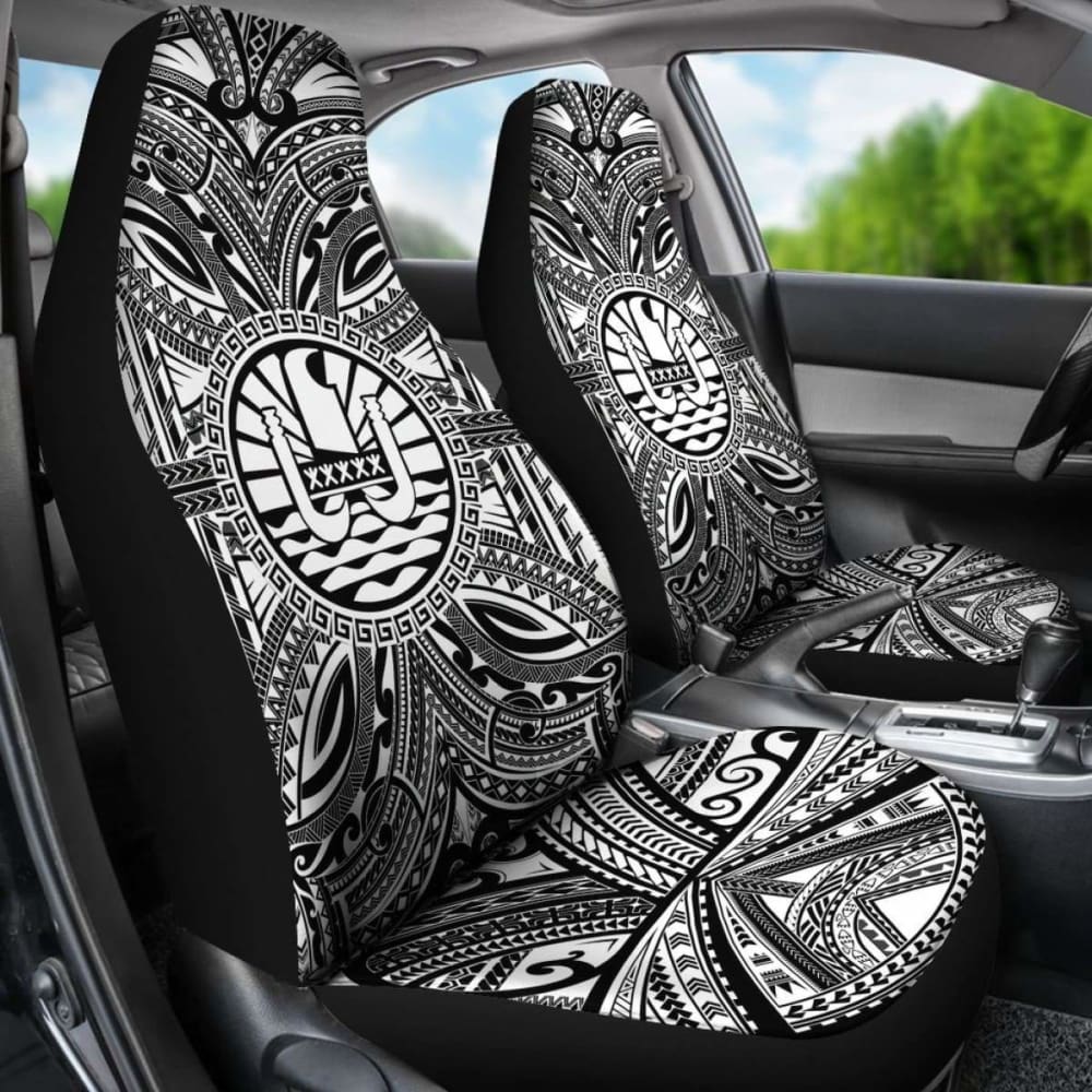 Tahiti Car Seat Cover - Tahiti Coat Of Arms Polynesian White Black 105905 - YourCarButBetter