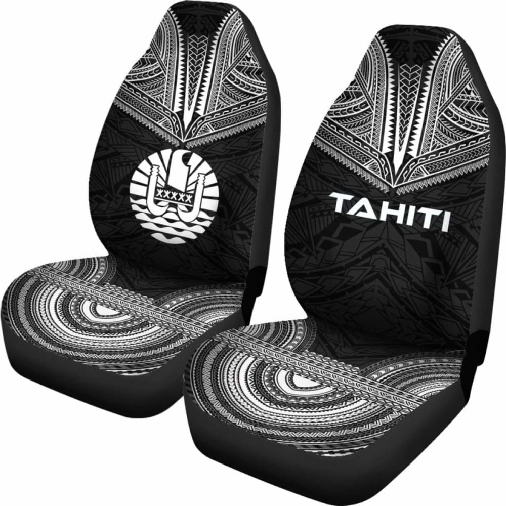 Tahiti Car Seat Cover - Tahiti Flag Polynesian Chief Tattoo Black Version - 10 174914 - YourCarButBetter