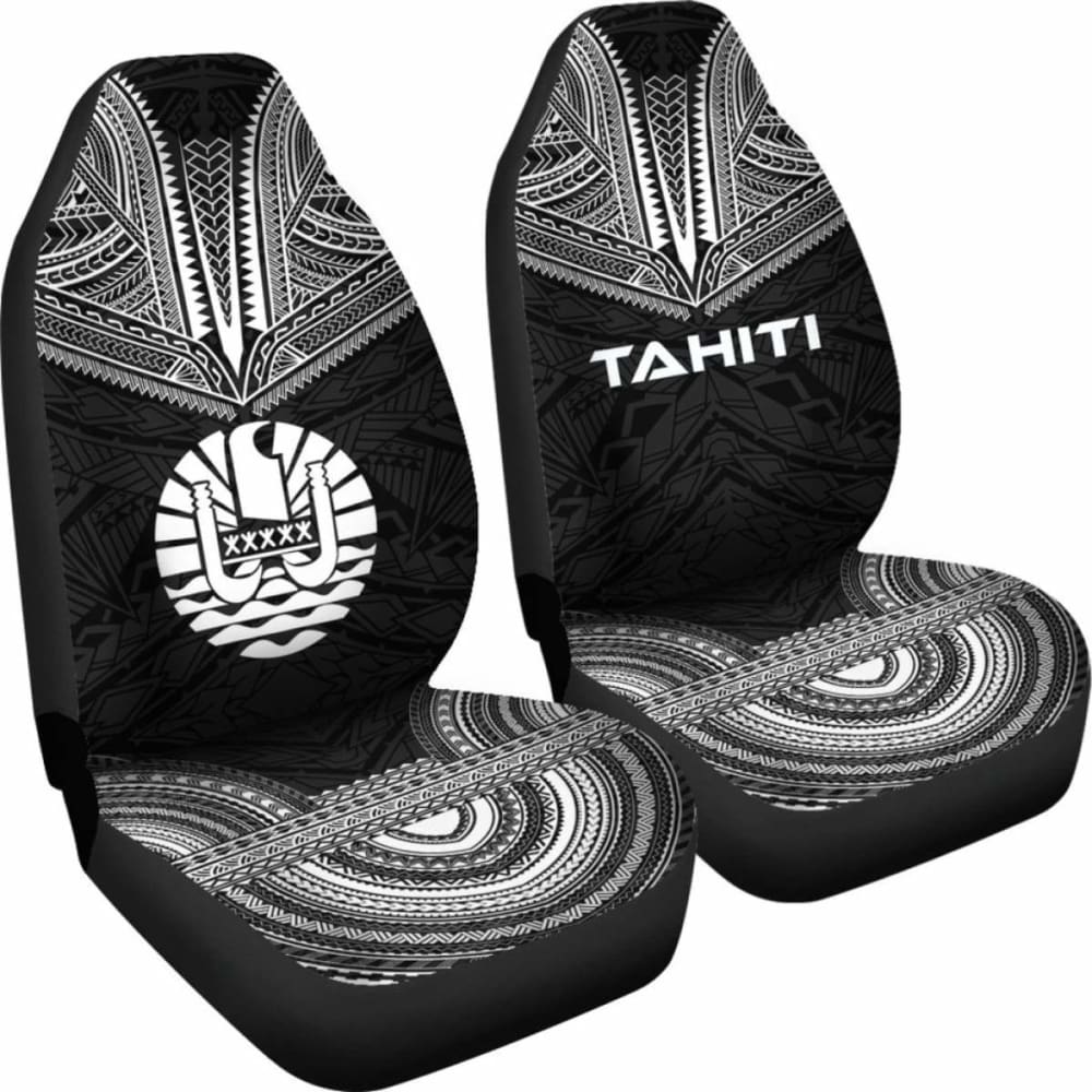 Tahiti Car Seat Cover - Tahiti Flag Polynesian Chief Tattoo Black Version - 10 174914 - YourCarButBetter