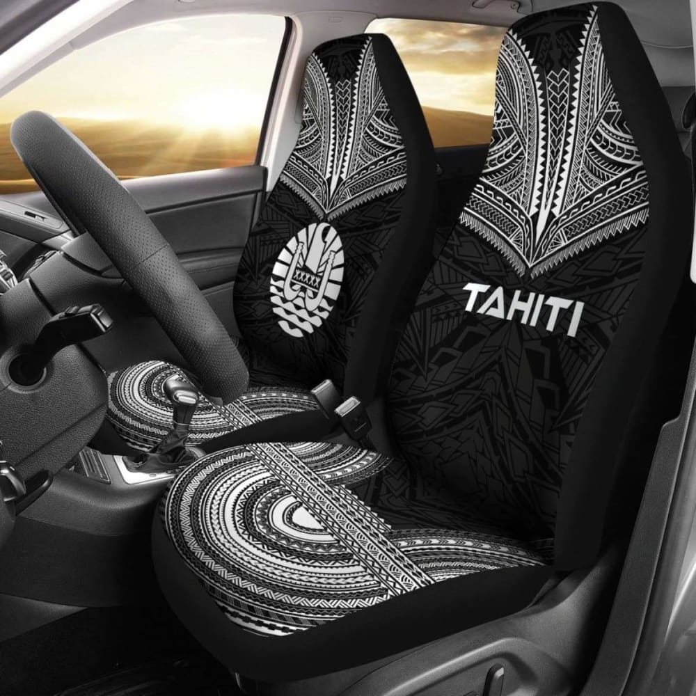 Tahiti Car Seat Cover - Tahiti Flag Polynesian Chief Tattoo Black Version - 10 174914 - YourCarButBetter