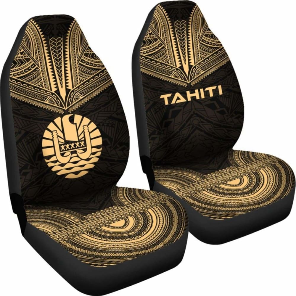 Tahiti Car Seat Cover - Tahiti Flag Polynesian Chief Tattoo Gold Version - 10 174914 - YourCarButBetter