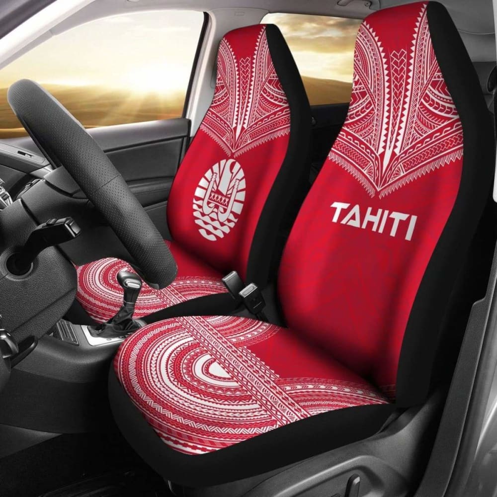 Tahiti Car Seat Cover - Tahiti Flag Polynesian Chief Tattoo Red Version - 10 174914 - YourCarButBetter