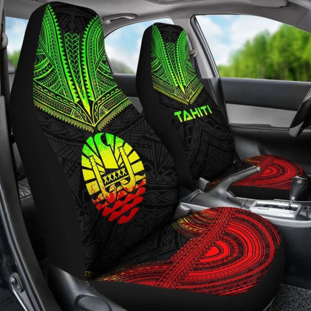 Tahiti Car Seat Cover - Tahiti Flag Polynesian Chief Tattoo Reggae Version - 10 174914 - YourCarButBetter
