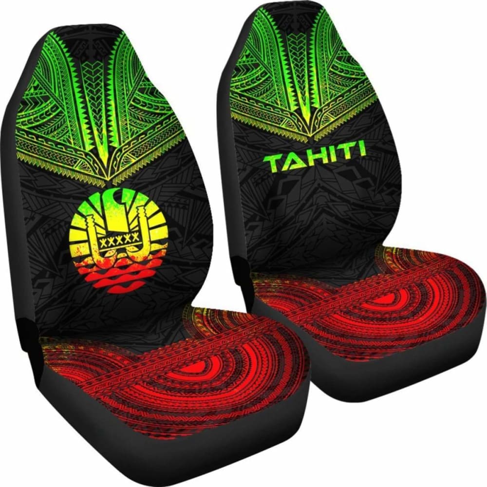 Tahiti Car Seat Cover - Tahiti Flag Polynesian Chief Tattoo Reggae Version - 10 174914 - YourCarButBetter