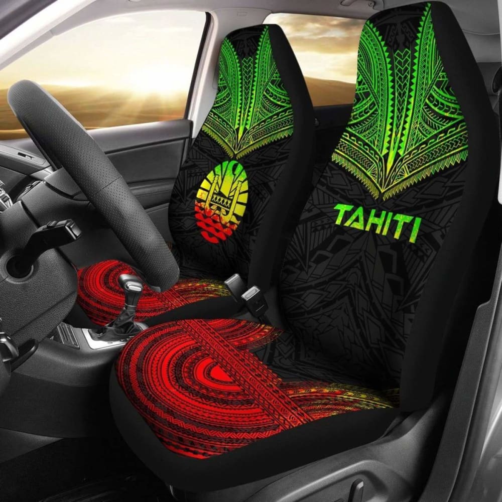 Tahiti Car Seat Cover - Tahiti Flag Polynesian Chief Tattoo Reggae Version - 10 174914 - YourCarButBetter