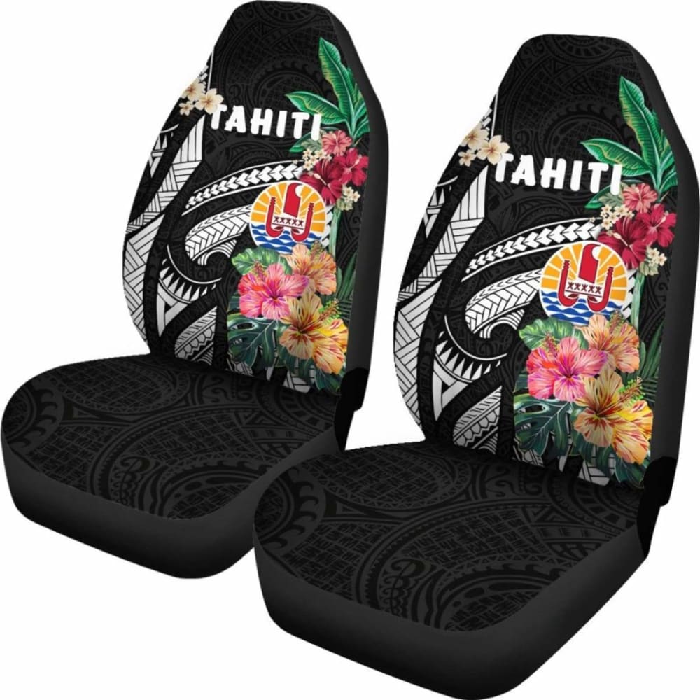 Tahiti Car Seat Covers Coat Of Arms Polynesian With Hibiscus 232125 - YourCarButBetter