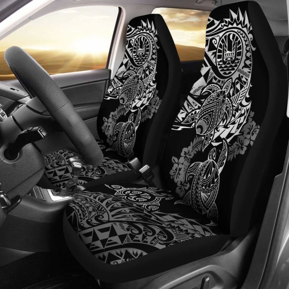 Tahiti Car Seat Covers Polynesian White Turtle Hibiscus Flowing 091114 - YourCarButBetter