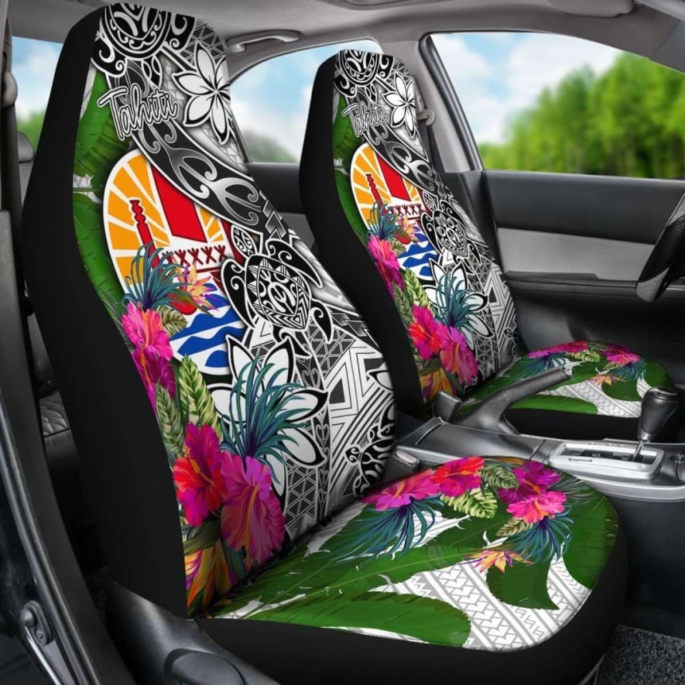 Tahiti Car Seat Covers White - Turtle Plumeria Banana Leaf - 091114 - YourCarButBetter