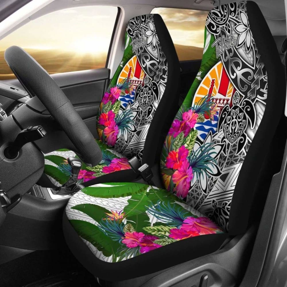 Tahiti Car Seat Covers White - Turtle Plumeria Banana Leaf - 091114 - YourCarButBetter