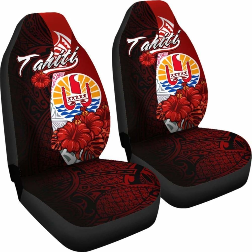 Tahiti Polynesian Car Seat Covers - Coat Of Arm With Hibiscus - 232125 - YourCarButBetter