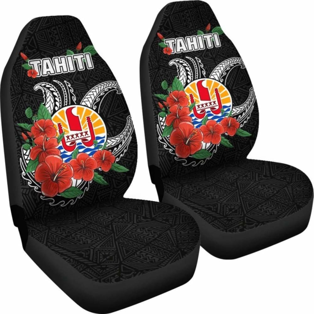 Tahiti Polynesian Car Seat Covers - Hibiscus Coat Of Arm Black - Bn11 232125 - YourCarButBetter