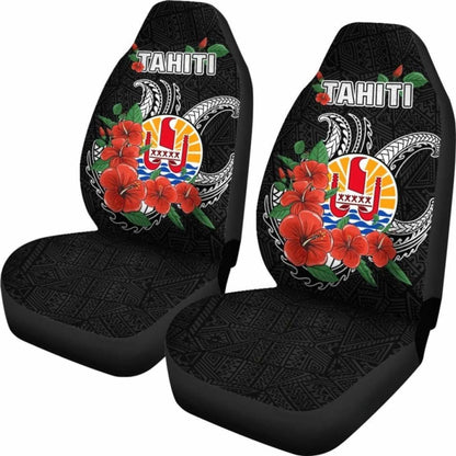 Tahiti Polynesian Car Seat Covers - Hibiscus Coat Of Arm Black - Bn11 232125 - YourCarButBetter