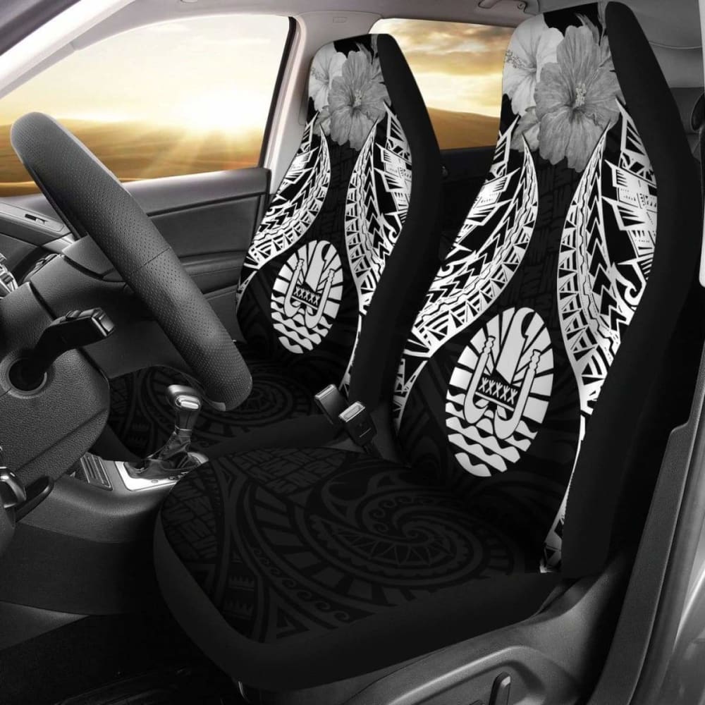 Tahiti Polynesian Car Seat Covers Pride Seal And Hibiscus Black - 232125 - YourCarButBetter