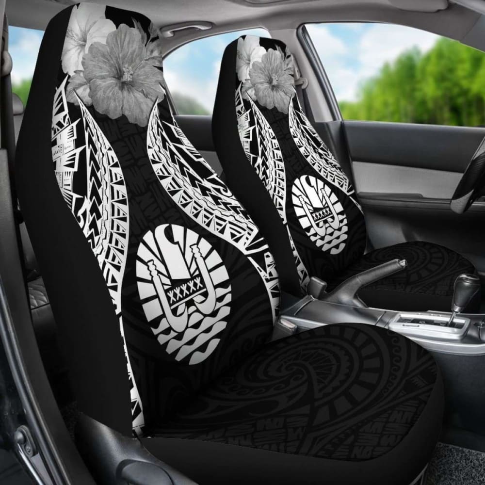 Tahiti Polynesian Car Seat Covers Pride Seal And Hibiscus Black - 232125 - YourCarButBetter