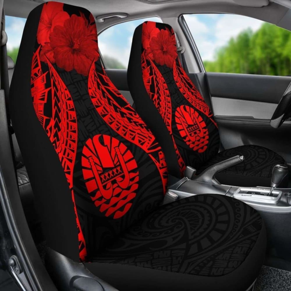 Tahiti Polynesian Car Seat Covers Pride Seal And Hibiscus Red - 232125 - YourCarButBetter