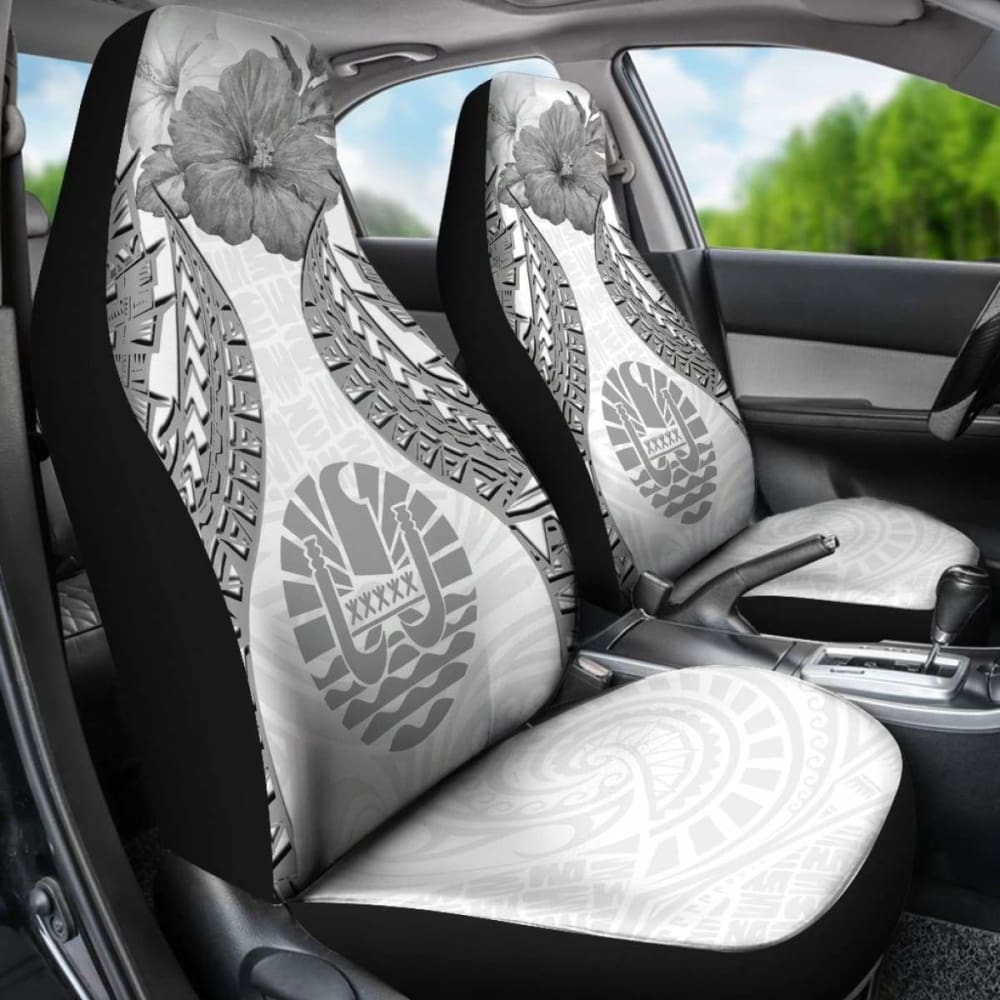 Tahiti Polynesian Car Seat Covers Pride Seal And Hibiscus White - 232125 - YourCarButBetter
