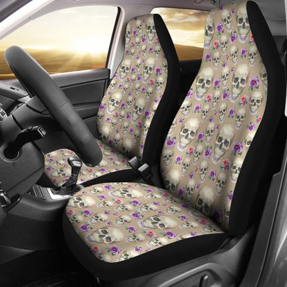 Tan With Skulls And Roses Car Seat Covers 174510 - YourCarButBetter