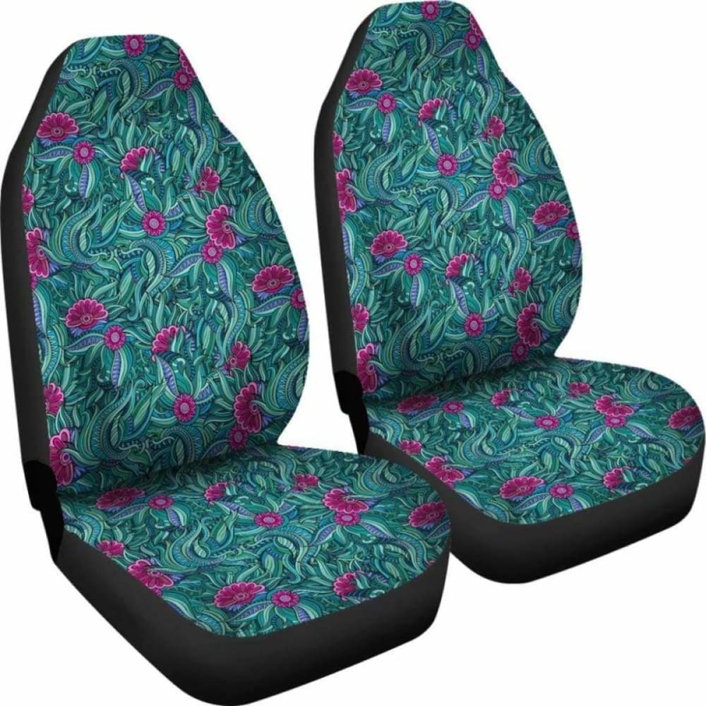 Teal And Magenta Abstract Floral Pattern Car Seat Covers 153908 - YourCarButBetter
