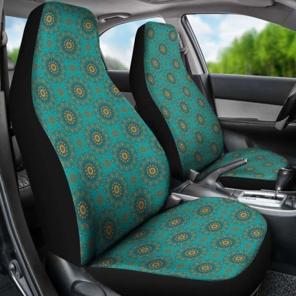 Teal And Yellow Gold Mandala Pattern Car Seat Covers 105905 - YourCarButBetter