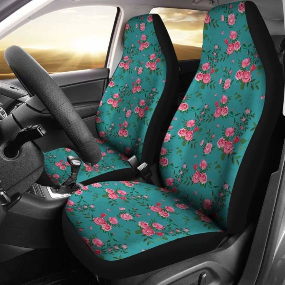 Teal With Pink Roses Shabby Chic Style Car Seat Covers 094201 - YourCarButBetter
