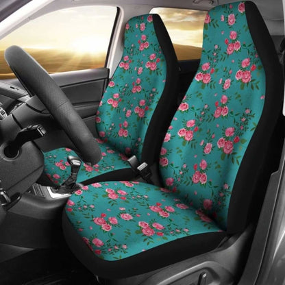 Teal With Pink Roses Shabby Chic Style Car Seat Covers 094201 - YourCarButBetter