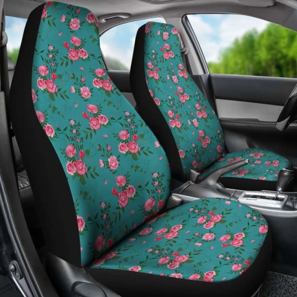 Teal With Pink Roses Shabby Chic Style Car Seat Covers 094201 - YourCarButBetter