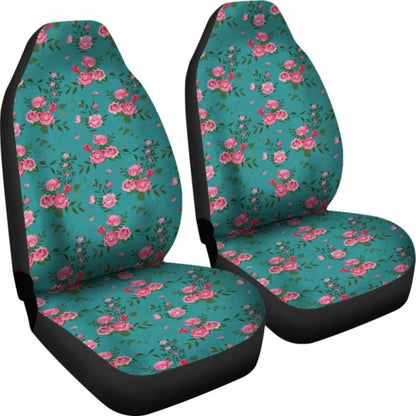 Teal With Pink Roses Shabby Chic Style Car Seat Covers 094201 - YourCarButBetter