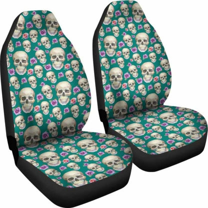 Teal With Skulls And Roses Car Seat Covers 105905 - YourCarButBetter