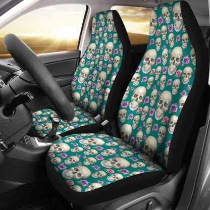 Teal With Skulls And Roses Car Seat Covers 105905 - YourCarButBetter