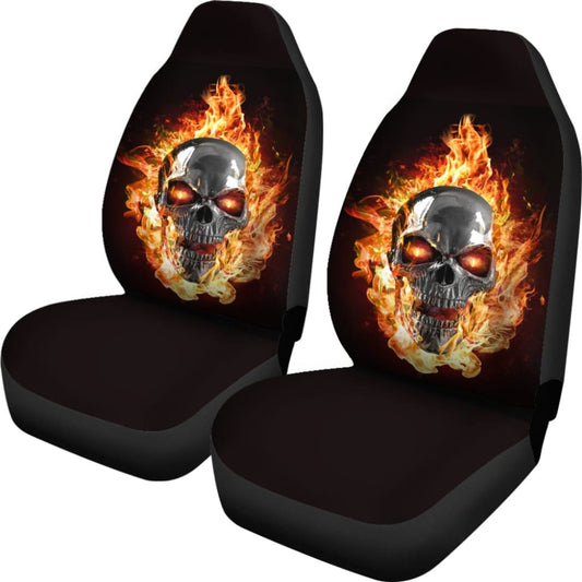 Terrified Flame Skull Car Seat Covers 210802